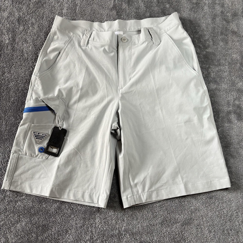 columbia mensPFG terminal tackle fishing Shorts Size 32 Light Gray Bottle Opener